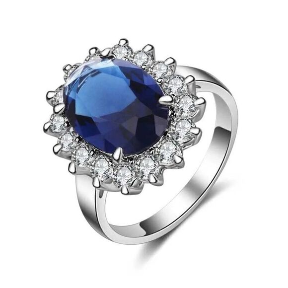 Oval Sapphire Blue Stone Ring Womens Sterling Silver Jewelry New - Picture 6 of 7